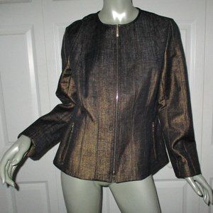 LAFAYETTE 148 New York Brown Metallic Collarless Zip Jacket